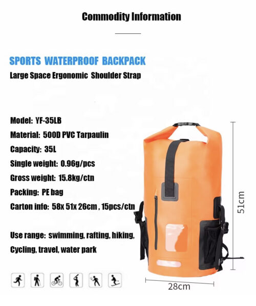 Hot Sale 35L PVC Roll Top Dry Bag Waterproof Backpack for Outdoor Kayaking Camping Boating Hiking Beach Travel - Image 7